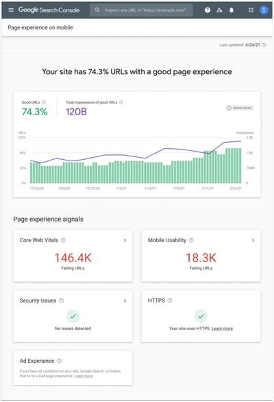 Google Page Experience screenshot