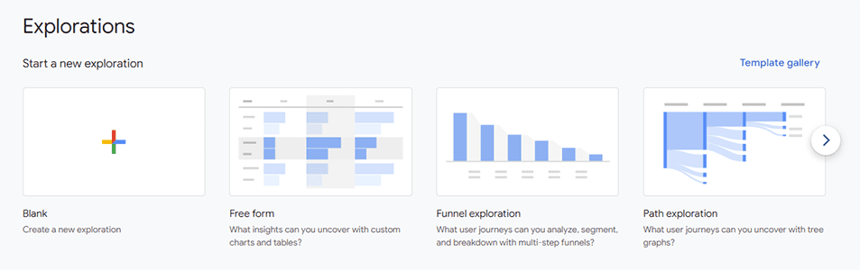Screenshot of 3 different exploration reports in GA4