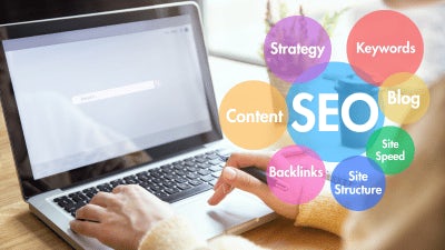 common seo challenges represented in a graphic with computer