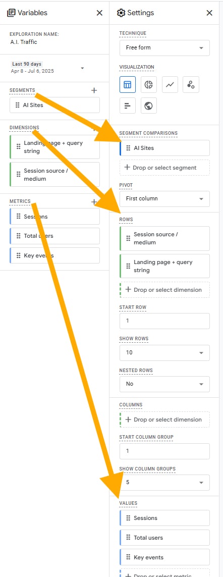 Add to report settings in GA4 exploration