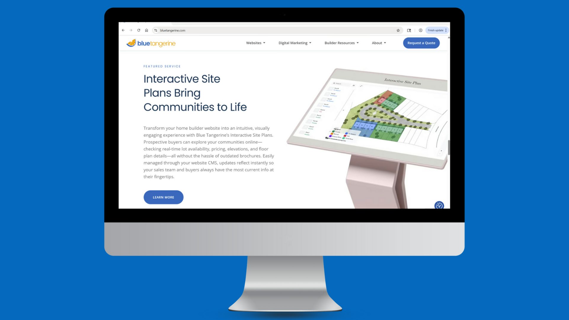Blue Tangerine website featured service on computer screen
